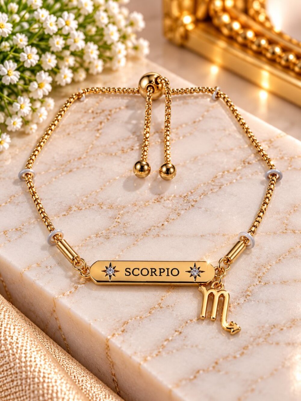 Scorpio Gold Zodiac Adjustable Bracelet - Celestial Charm - Fashion Jewelry